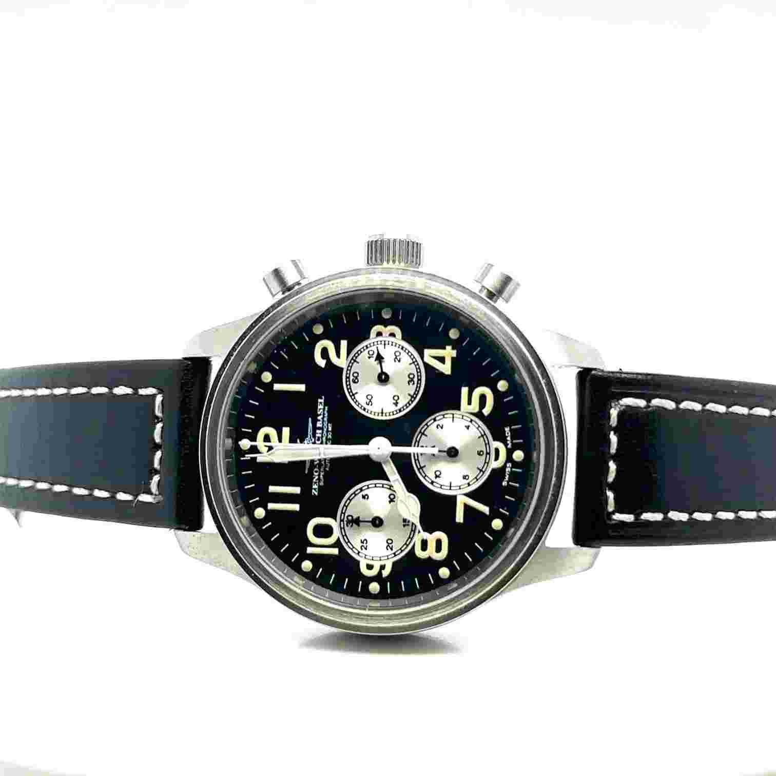 ZENO Pilot 9559 Black Dial Chronograph Pre-Owned B&P Set - 4085