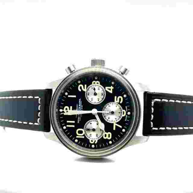 ZENO Pilot 9559 Black Dial Chronograph Pre-Owned B&P Set - 4085