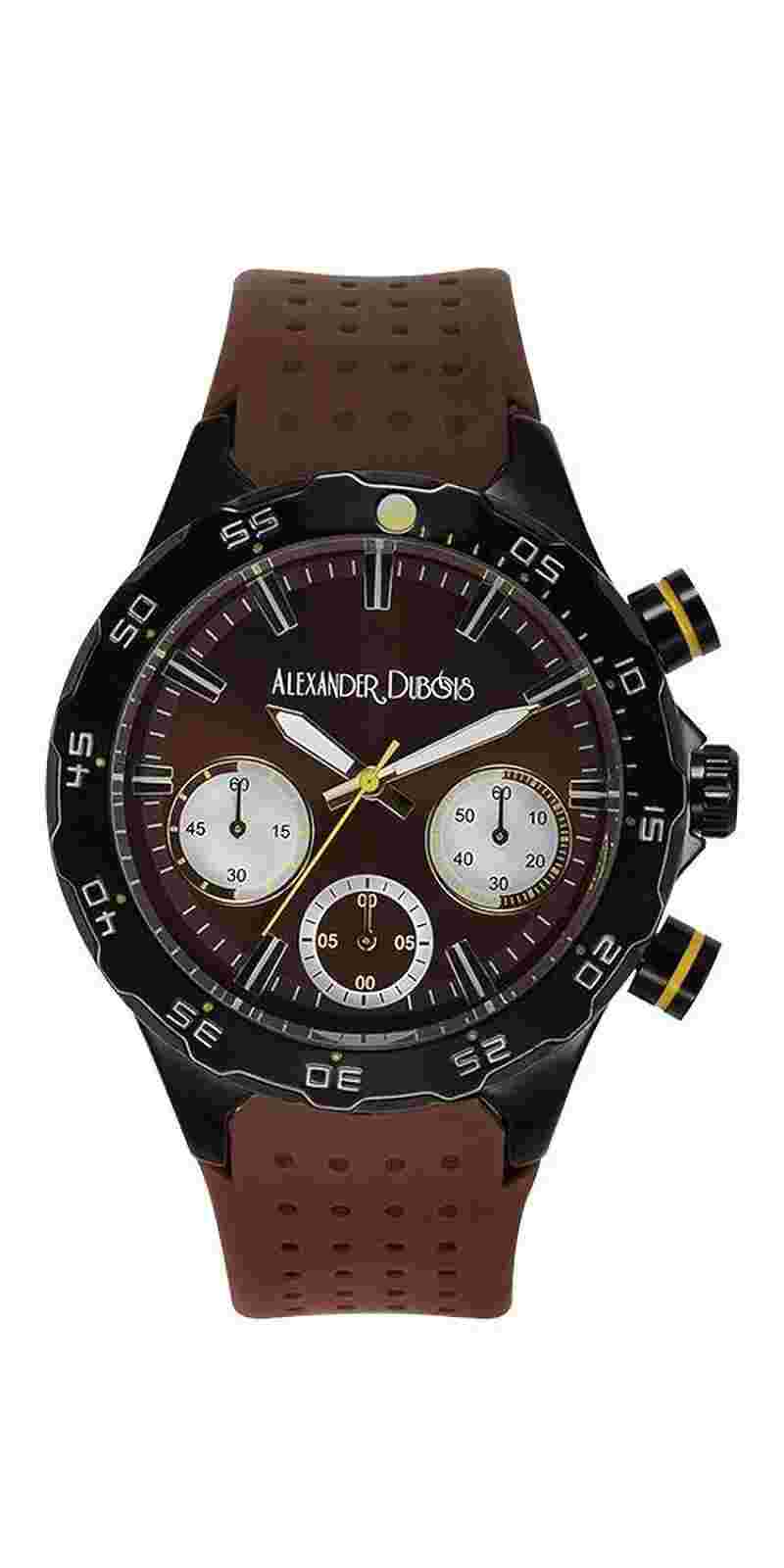 NEW Alexander Dubois 10074 Mens Alsace Watch Chronograph Brown Band Dial SS WR