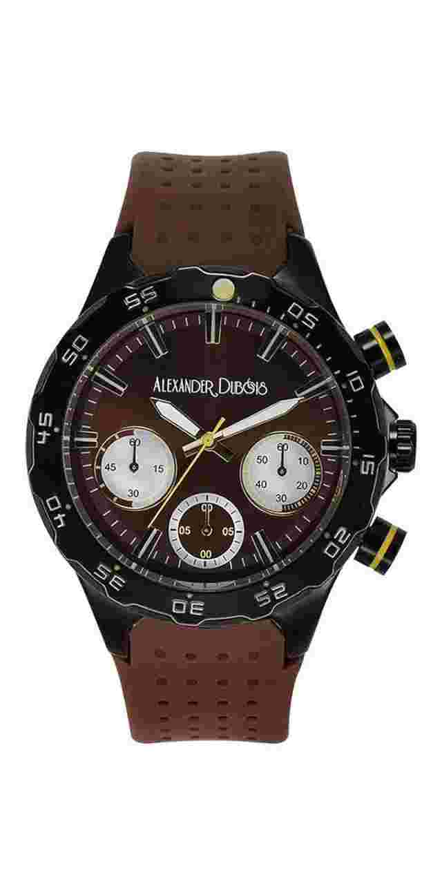 NEW Alexander Dubois 10074 Mens Alsace Watch Chronograph Brown Band Dial SS WR