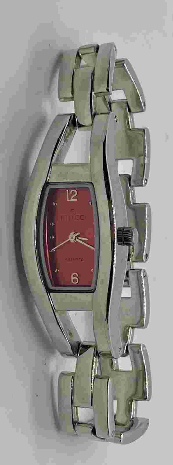 MINICCI LADIES WATCH  Silver TONNEAU CASE Red Dial Fits To 6-3/4” Wrists NICE!