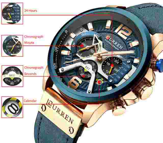 Watch Luxury Sport Top Quality Man Curren Leather Date Chronograph Waterproof