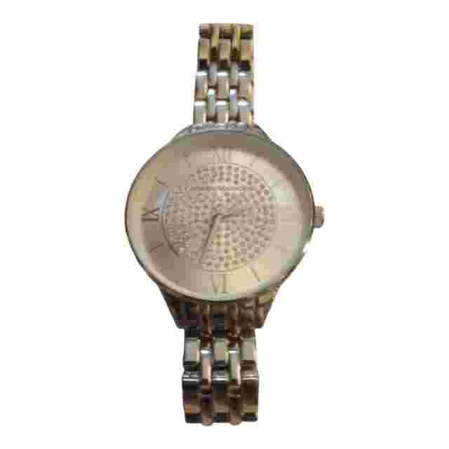 Catherine Maladrino Silver Tone Dial Crystal Accent Round Tone Watch