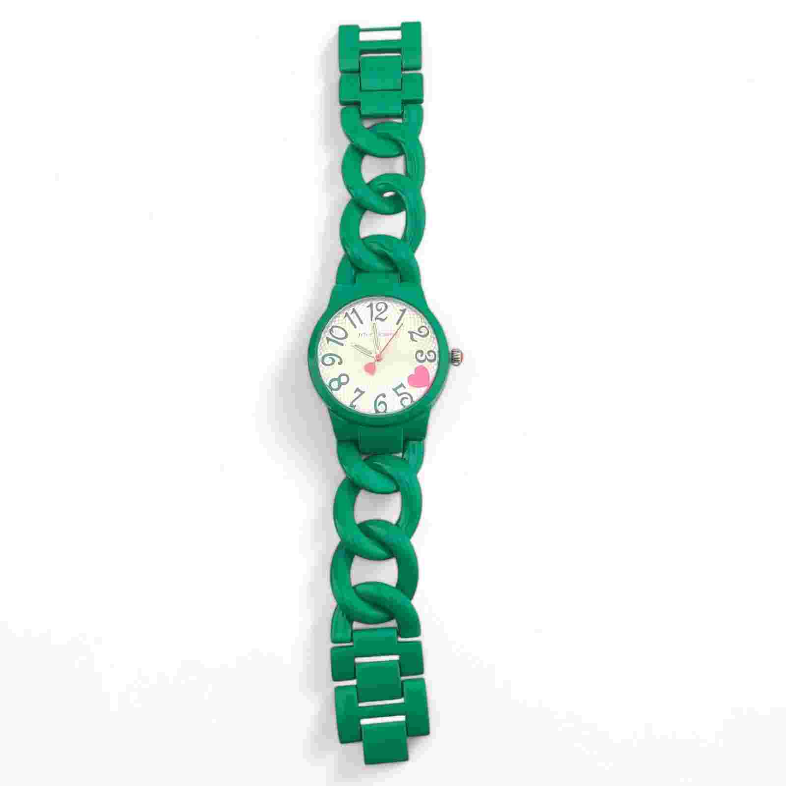 BETSEY JOHNSON Watch Boyfriend Hearts Green Chain Link Metal NWOT Runs Box