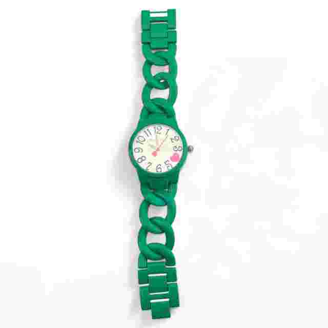 BETSEY JOHNSON Watch Boyfriend Hearts Green Chain Link Metal NWOT Runs Box