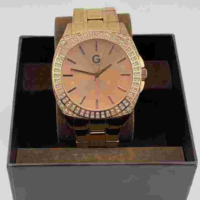 G by Guess Watch Womens 44mm Gem Set Case In Box Quartz Analog Three Hands