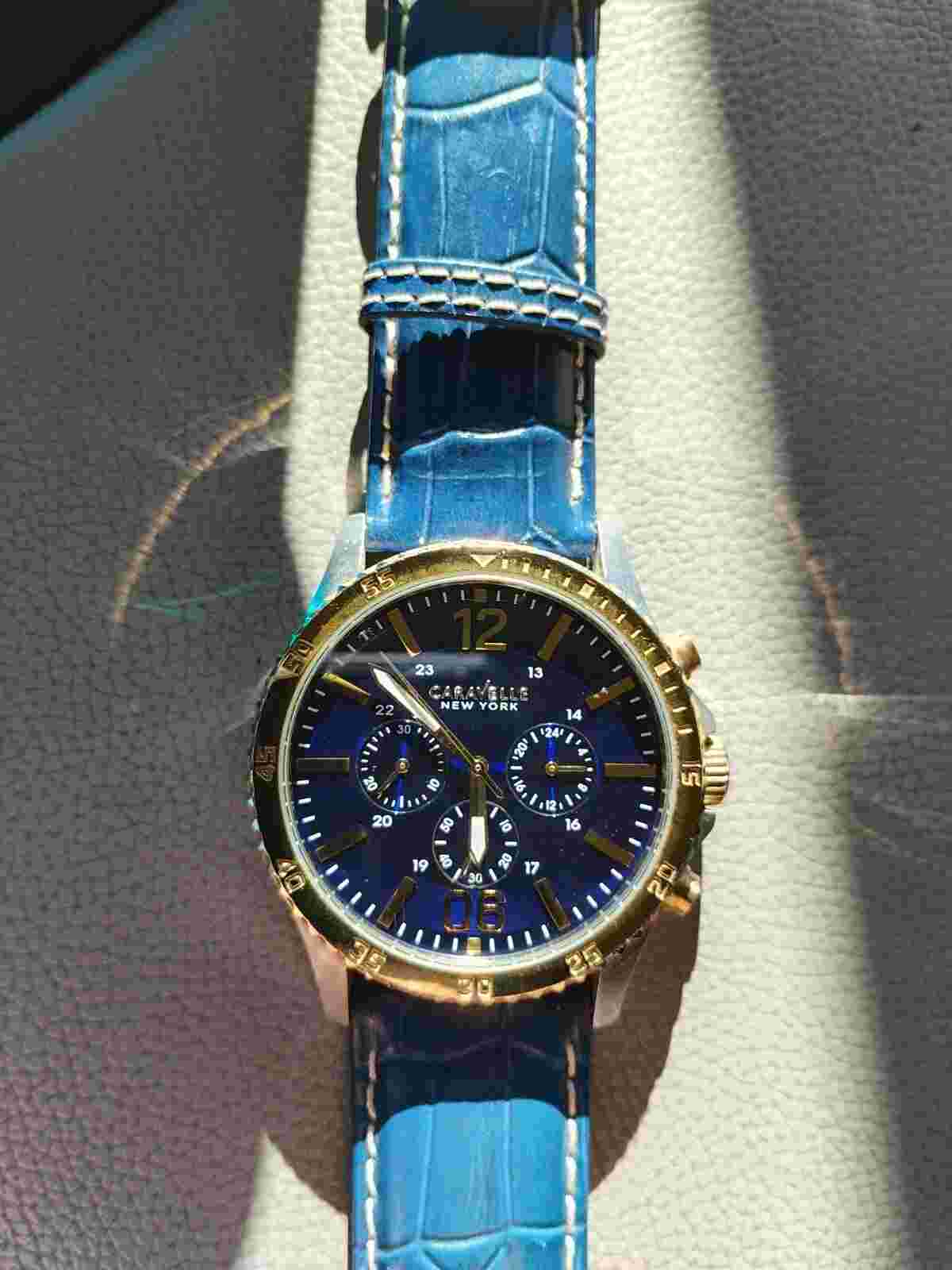 Caravelle Of New York Men's Wrist Watch With Genuine Leather Band