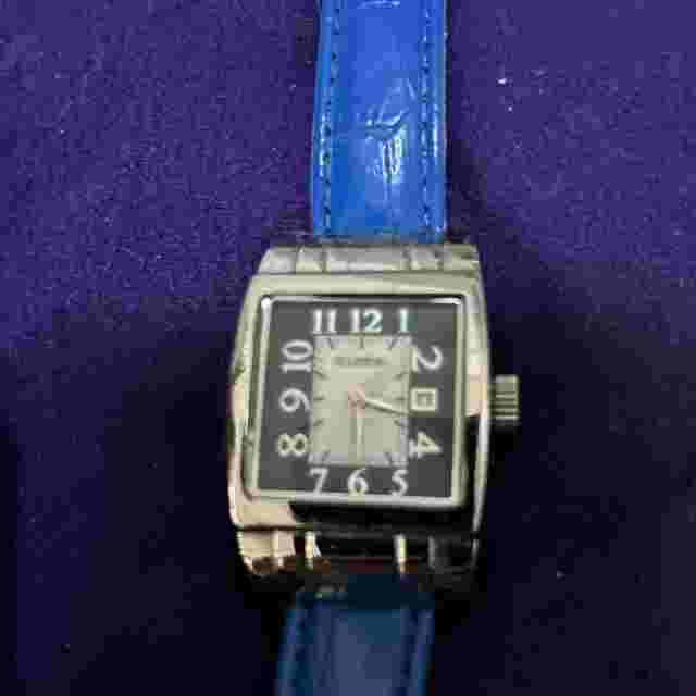 Rousseau Watch Women Silver Tone Date Window Blue Leather Band New Battery 9"