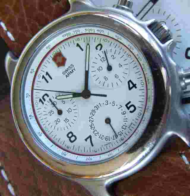 Ultra RARE SWISS ARMY~ClaSSiC OFFICERS 3000 FLYBACK CHRONO~Cream+NEW OEM Leather