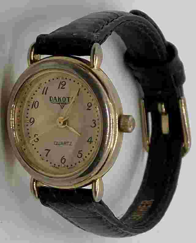 DAKOTA Ladies Watch New Battery Dark Brown Leather Dainty Oval Case Large Number