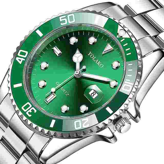 YOLAKO Calendar Green Water Ghost Watch Men's Men's Watch Steel Band Quartz Watc