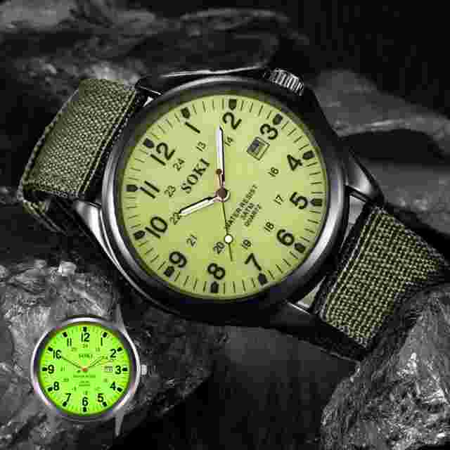 Men's Brown  Military Army  Date Canvas Strap Analog Quartz Sport Wrist Watch