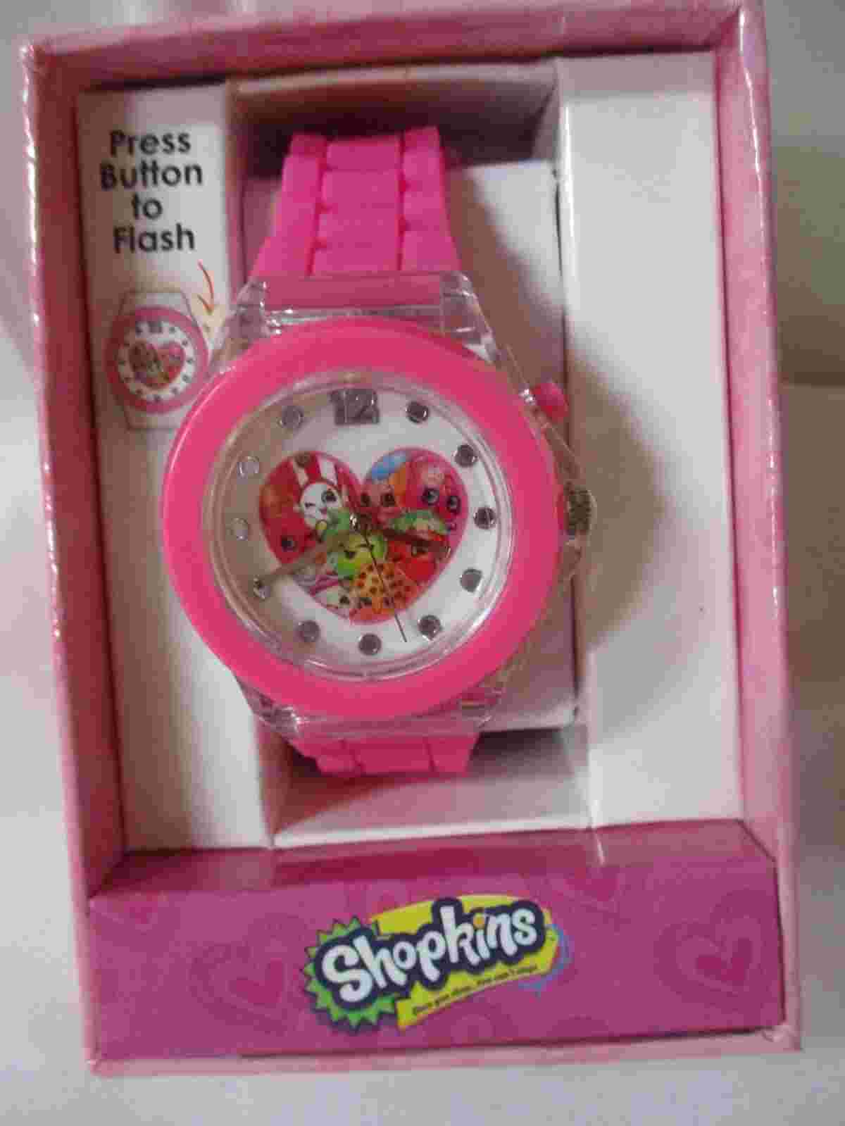 SHOPKINS ANALOG FASHION WATCH PINK RUBBER BAND LIGHT UP DIAL KIDS NEW IN BOX NRF
