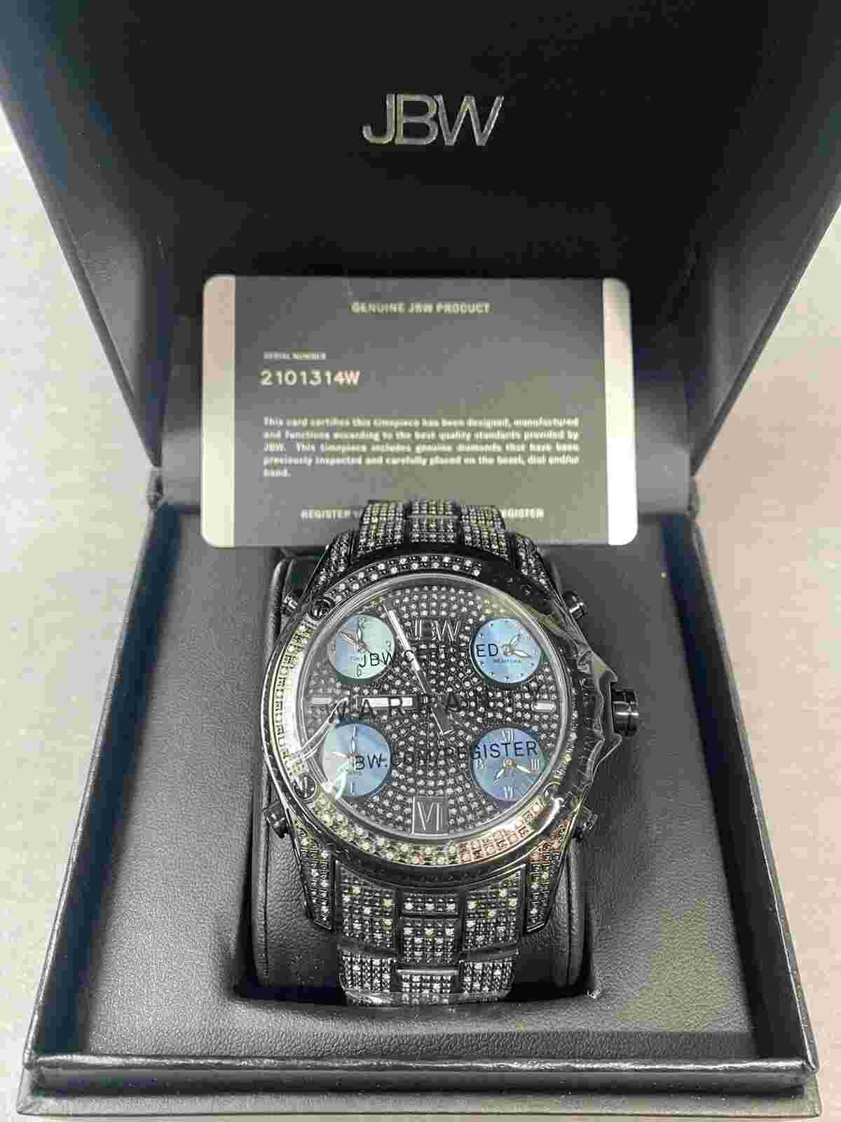 JBW Jet Setter 234 Diamond & Crystal 50mm Watch Black Multiple Time-Zone