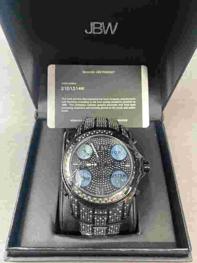 JBW Jet Setter 234 Diamond & Crystal 50mm Watch Black Multiple Time-Zone