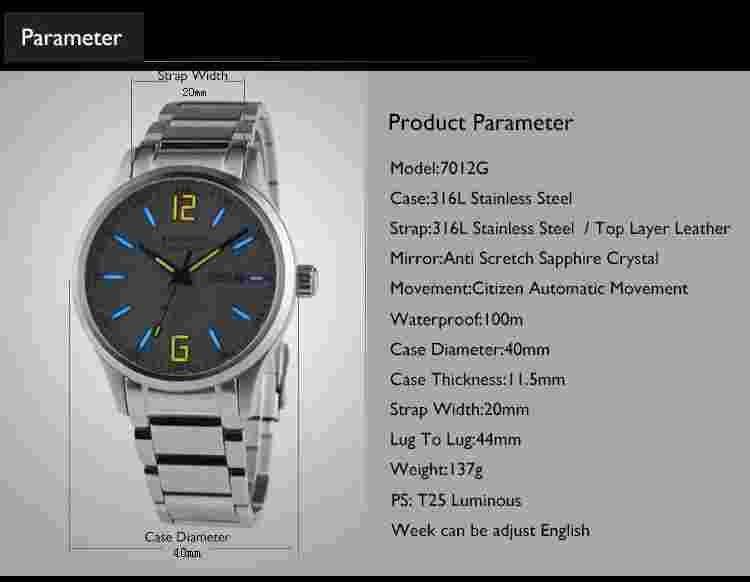 EPOCH Men Automatic Watch Luxury Watches Luminous Mechanical Wristwatch NH36