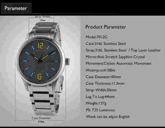EPOCH Men Automatic Watch Luxury Watches Luminous Mechanical Wristwatch NH36