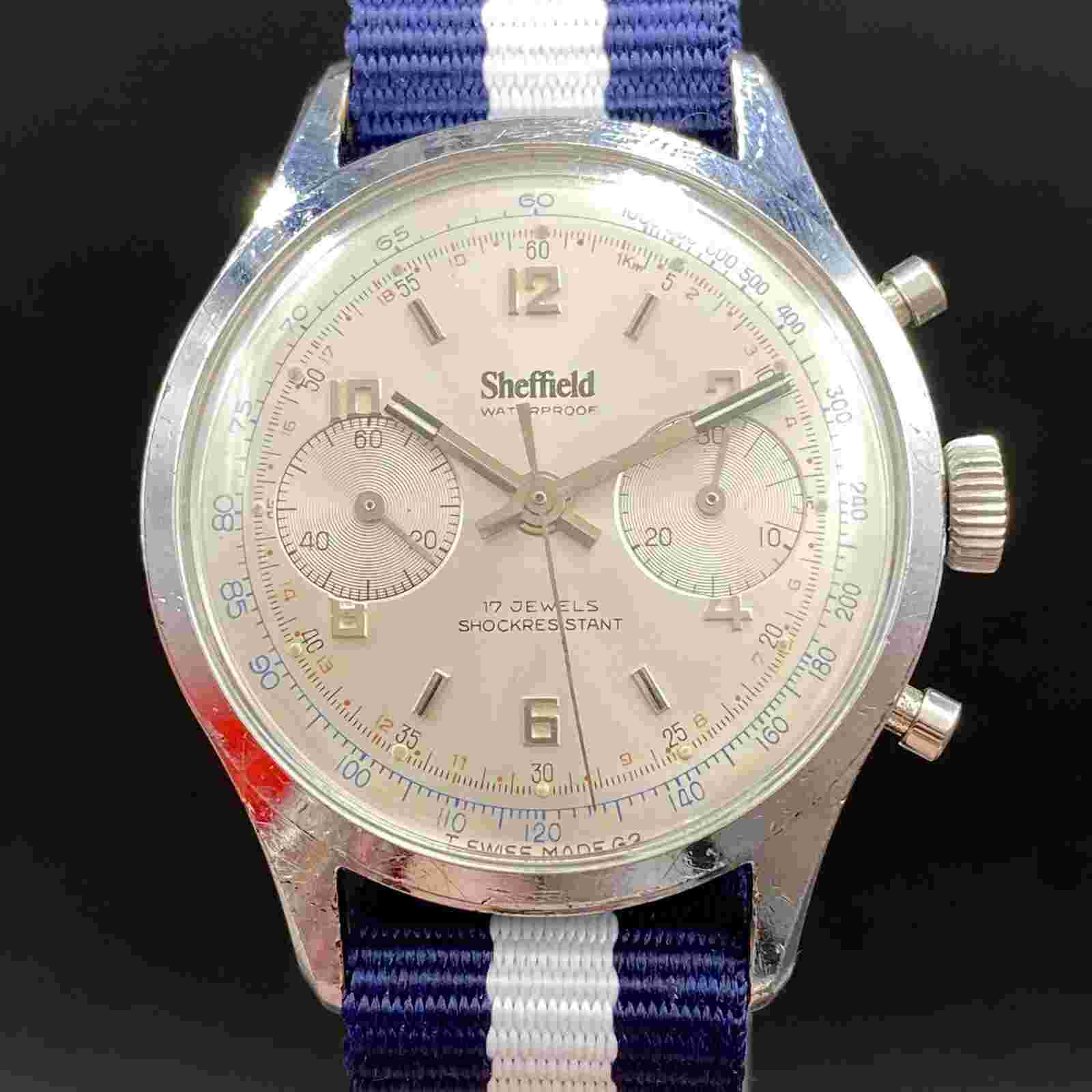 Vintage Sheffield 210 Venus Shockresistant Chronograph Watch 17 Jewels Swiss