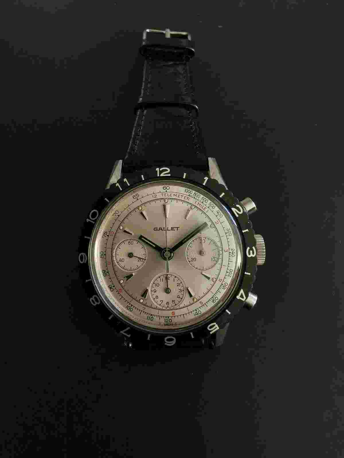 Vintage Gallet MultiChron Pilot Chronograph Stainless Steel Valjoux 72