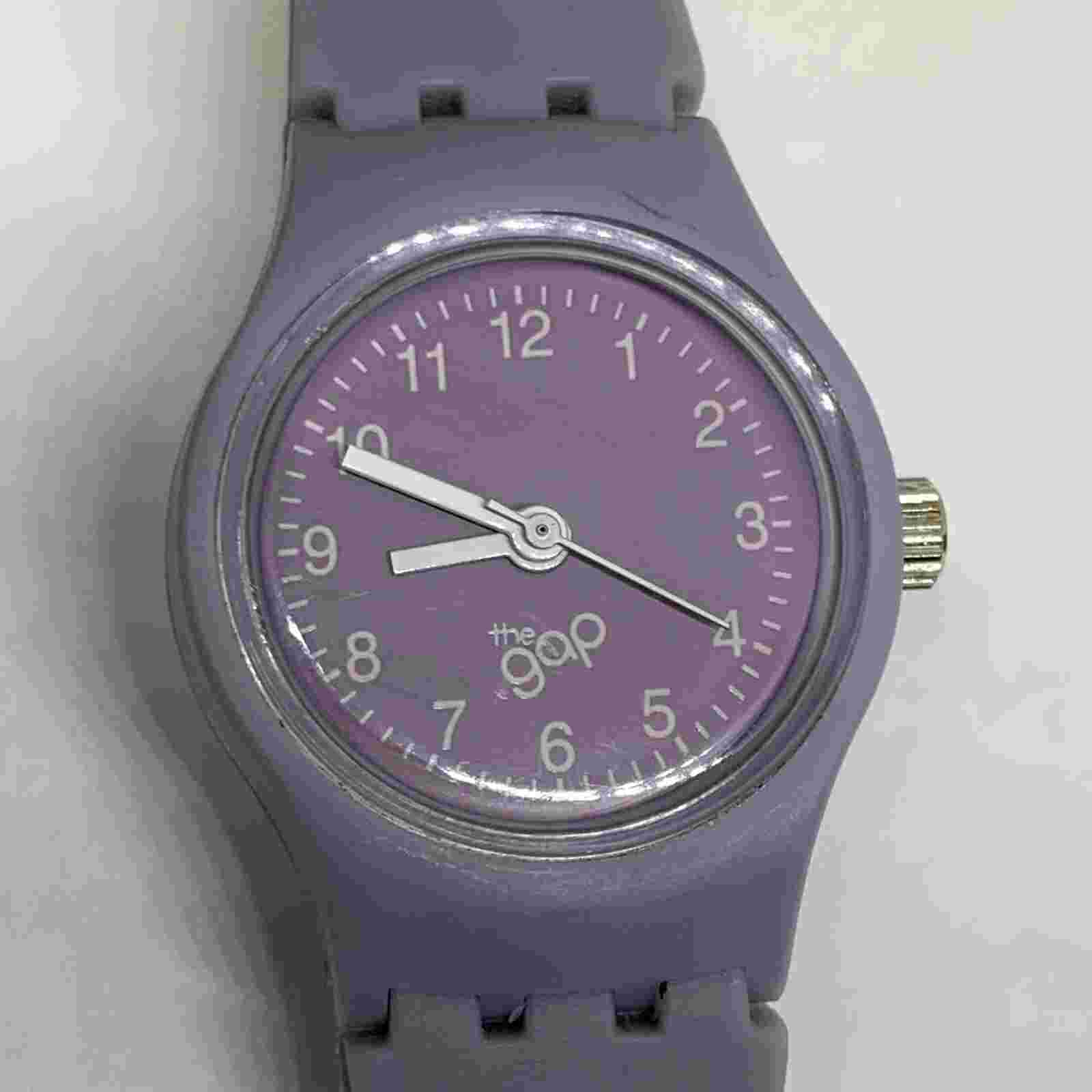 The Gap women’s quartz analog watch purple dial tone 25mm silicone band running