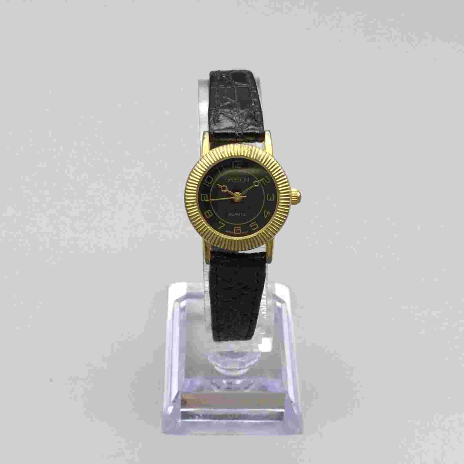 Sasson Watch Women 24mm Gold Tone Black Dial Leather Band New Battery