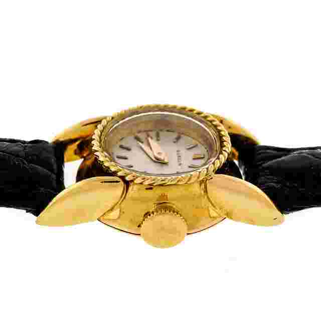 Ladies 1950 18k Gold Gubelin Mid Century Alligator Strap Wrist Watch