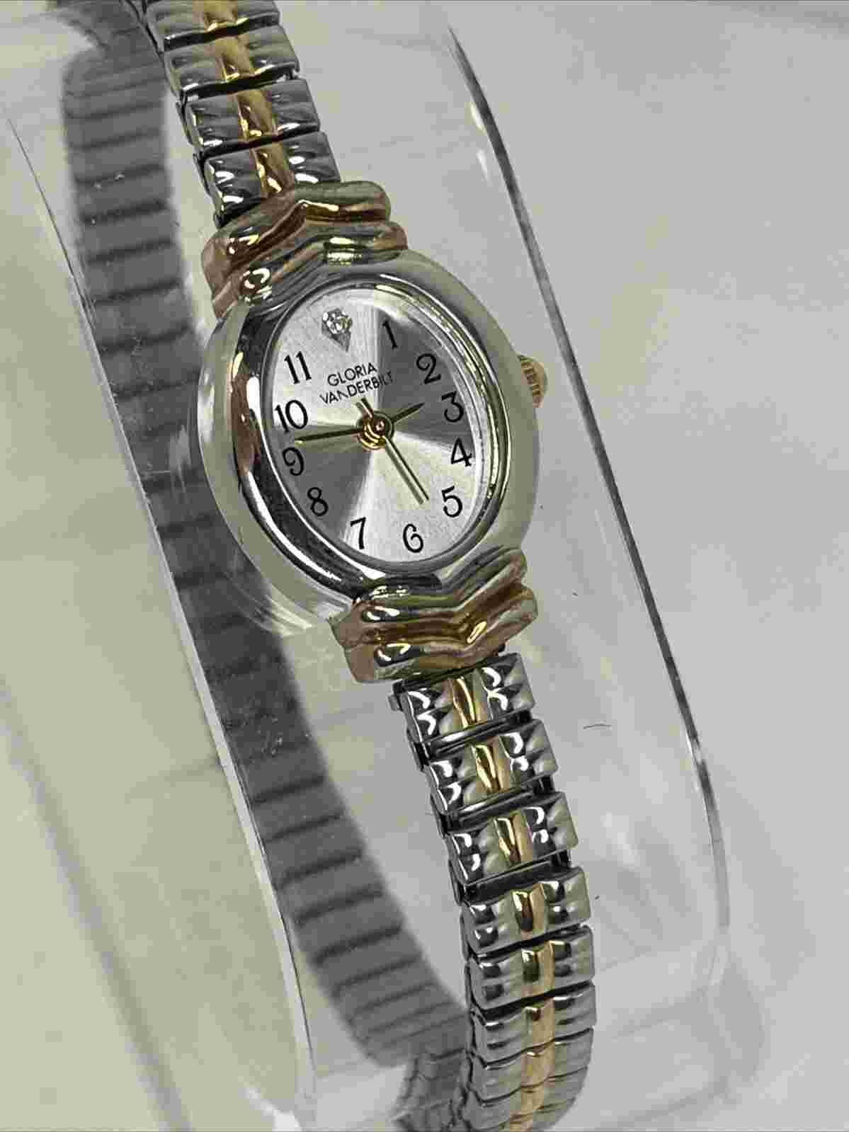 Gloria Vanderbilt Women's Quartz Watch Two Tone Stretch Band- New Battery