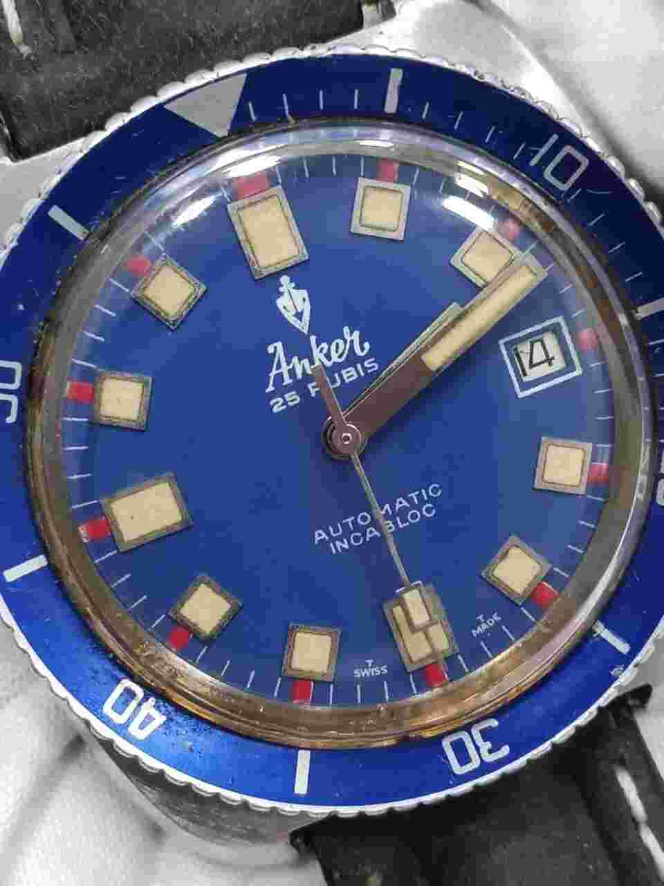 Rare Vintage Anker Diver 25 Rubis Blue Dial