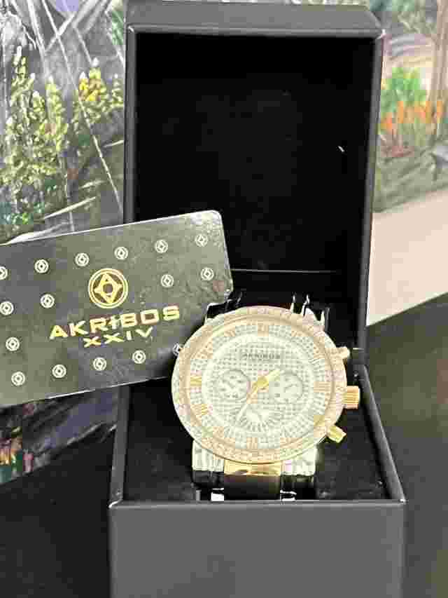New AKRIBOS XXIV Men's Luxury Watch AK894-TTG Silver Gold WR5ATM Chronograph