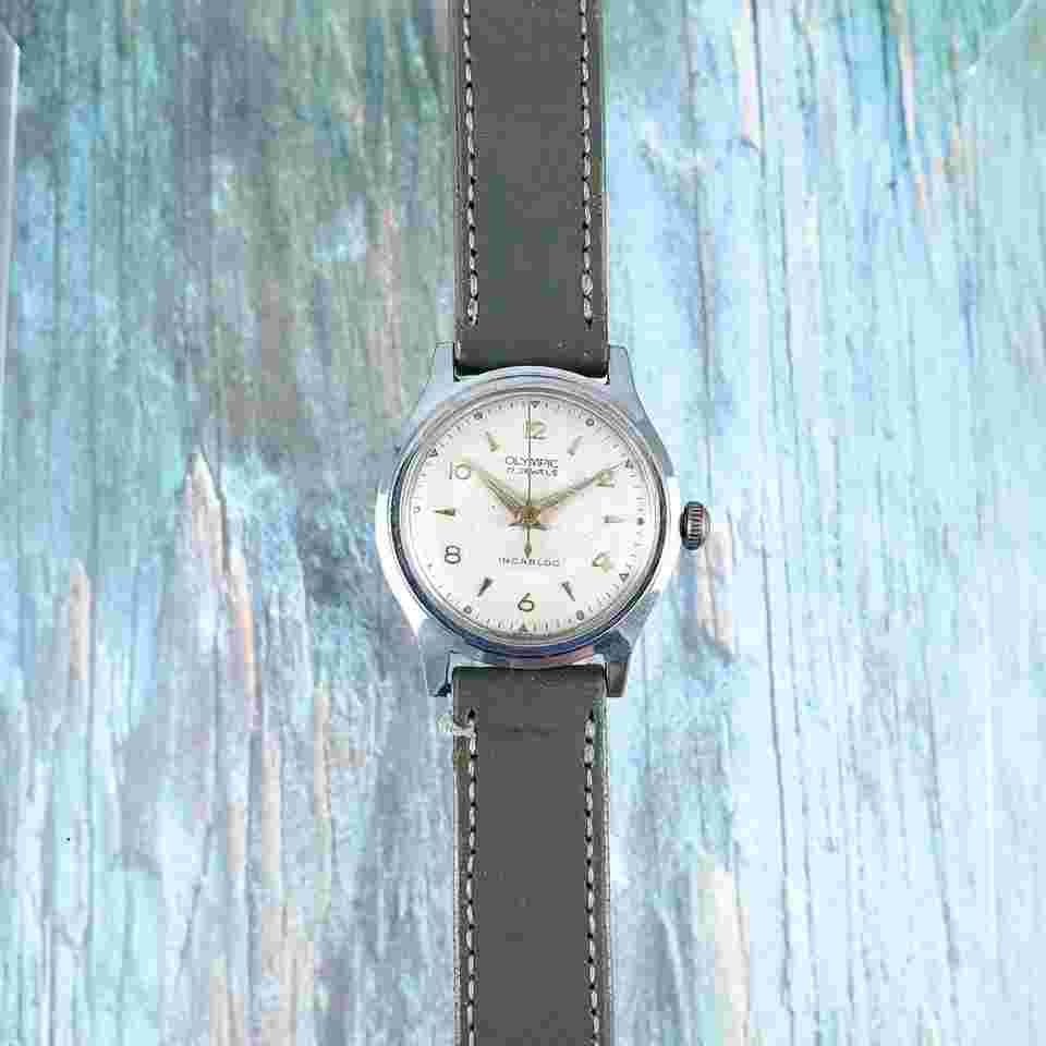 Vintage Olympic 17 Jewels Military Swiss Made Manual Wind