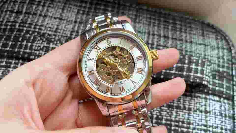 Fashion Men's Skeleton Self-wind Automatic Mechanical Watch Steampunk Gold