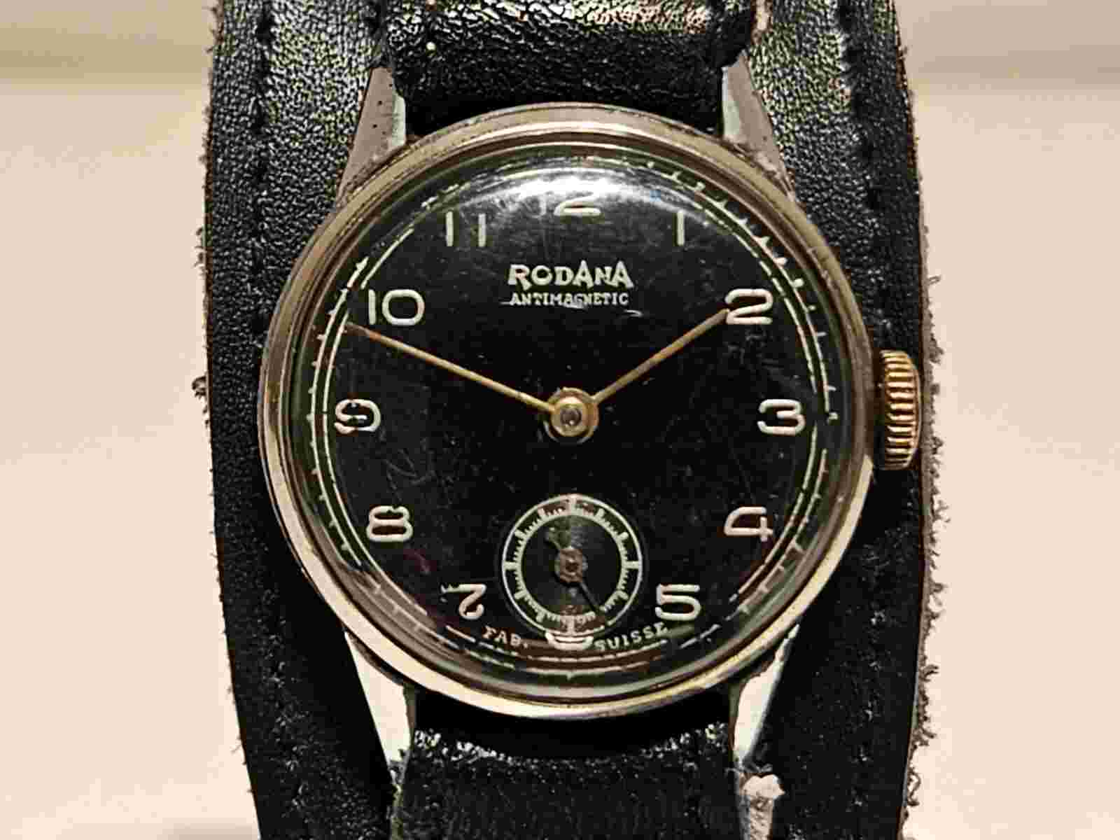 VINTAGE RARE WW2 MILITARY SWISS SMALL 27mm MEN'S MECHANICAL WATCH "RODANA" 15J.