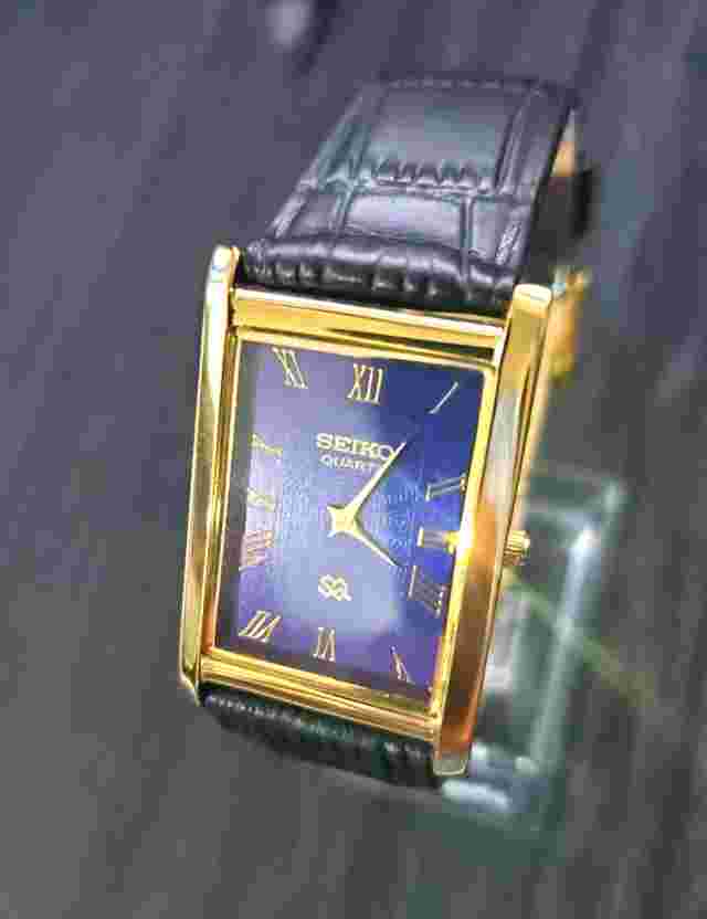 Vintage Tank Men Tank Blue Dial Black Leather Dress Watch New New Mvt * Batt-