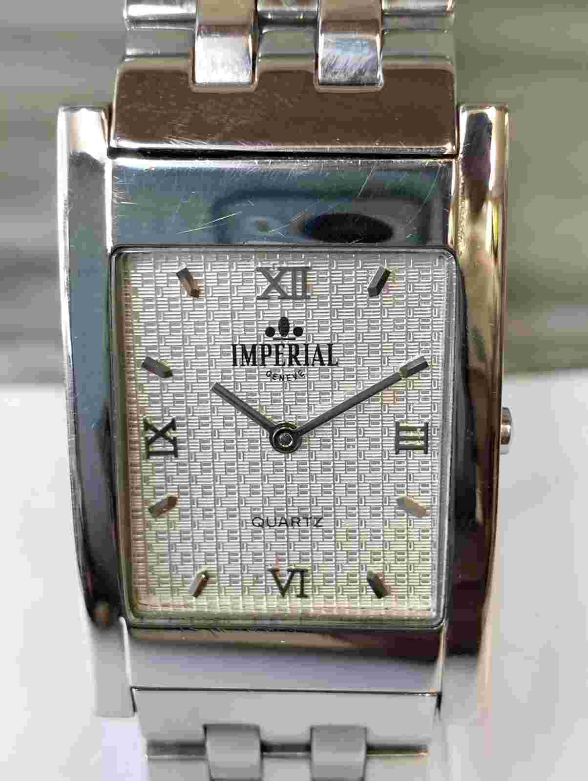 IMPERIAL GENEVE QUARTZ TEXTURED SILVER DIAL 2505 SWISS MEN'S FULL WORKING VTG.