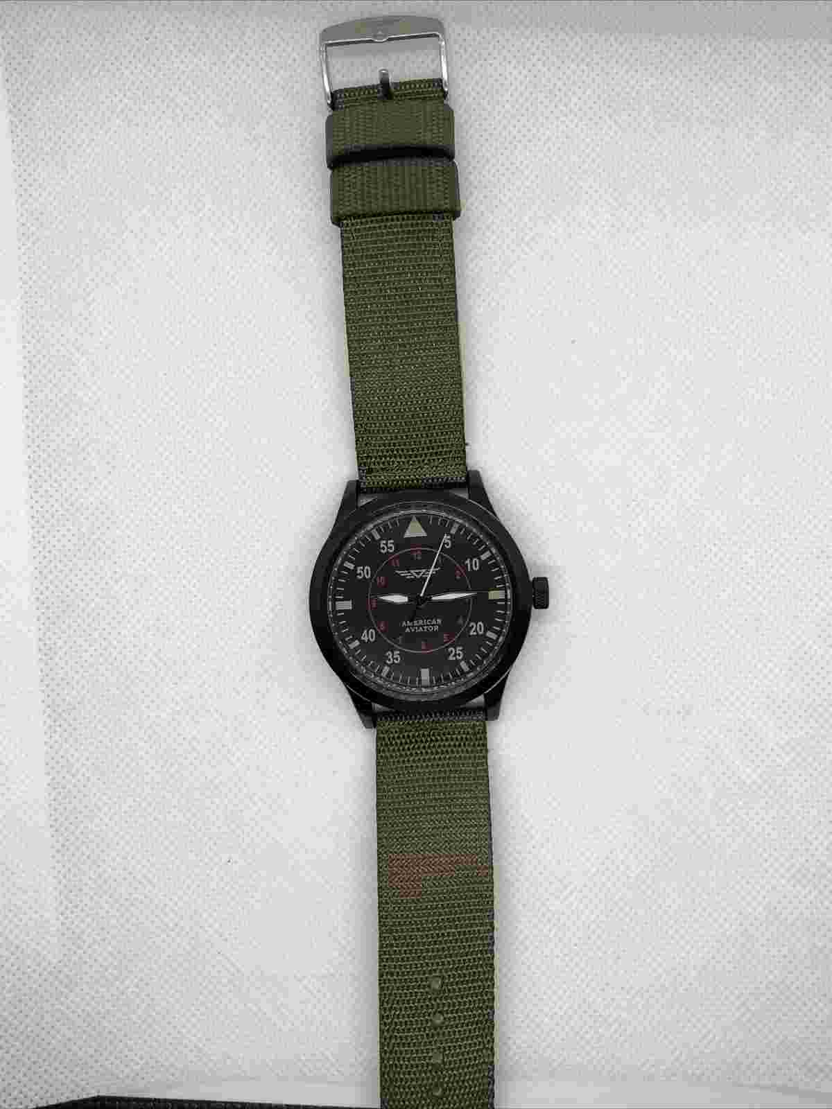 American Aviator Mens Black Green Fabric Band Analog Watch - Needs New Battery
