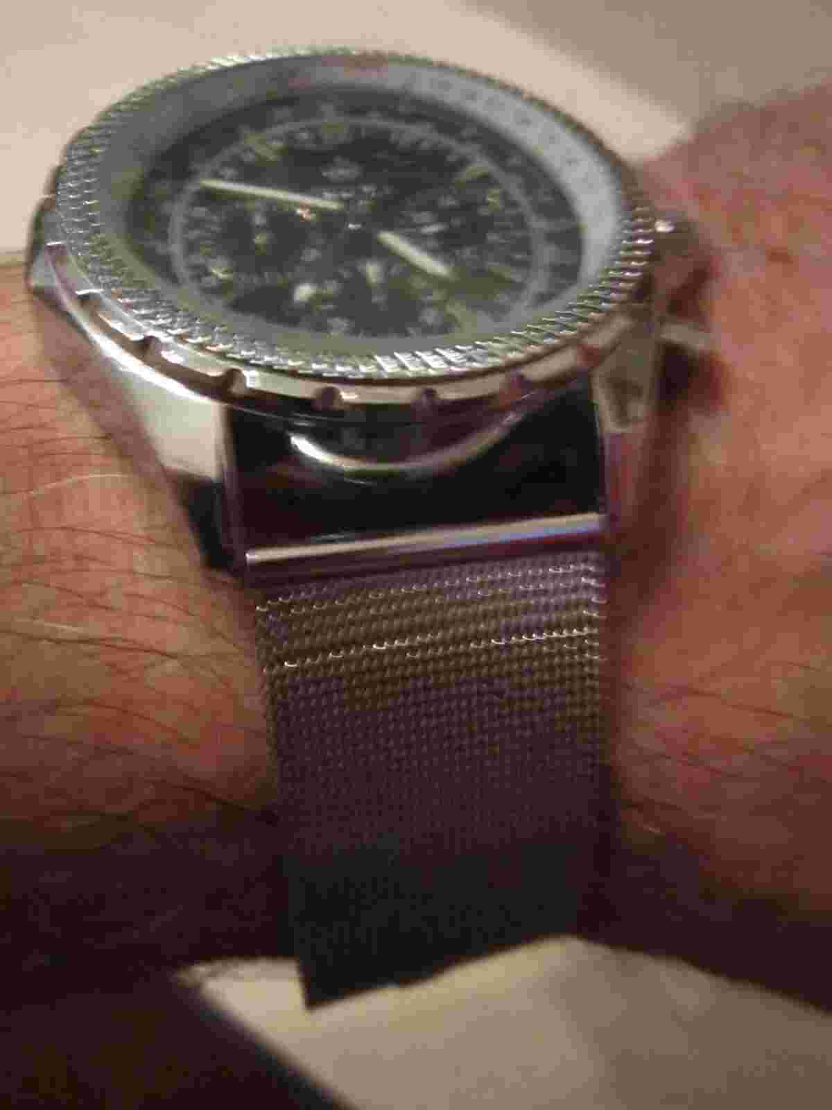 MG ORKINA WATCH - SILVER TONE MESH BAND - LARGE CASE BLACK FACE - BBA-17