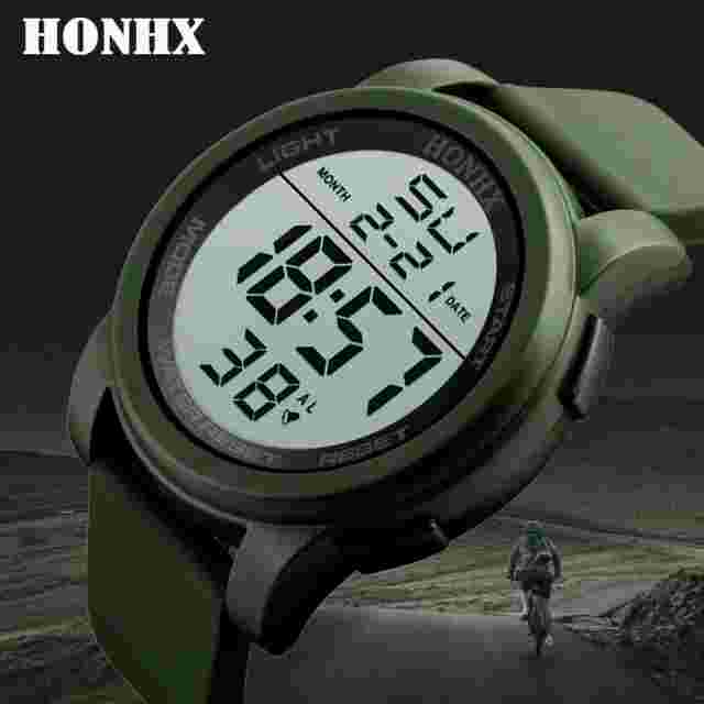 HONHX Men Digital Silicone Watch Military Sport Quartz Waterproof LED Wristwatch