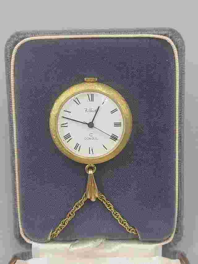 Vtg NOS Kelbert Swiss Gold Vermeil 17j Pendant Watch with 1/20 - 12k Gold Chain