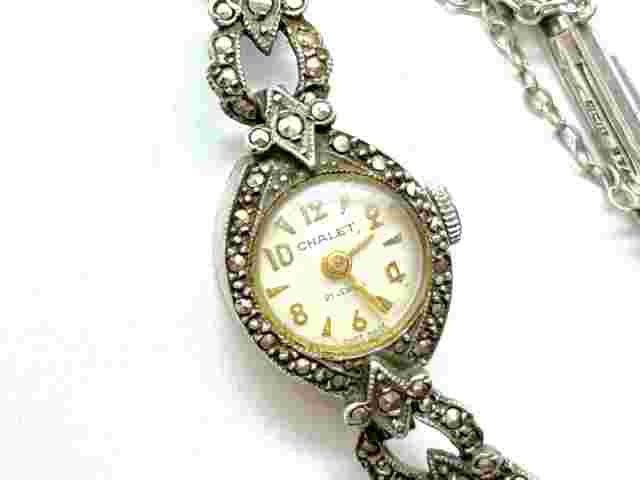 Vintage 1965 Sterling Silver Chalet Marcasite Ladies Manual Watch - Working