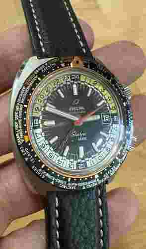 Enicar Sherpa Guide World Timer 166-35-04 Diver Watch Mint