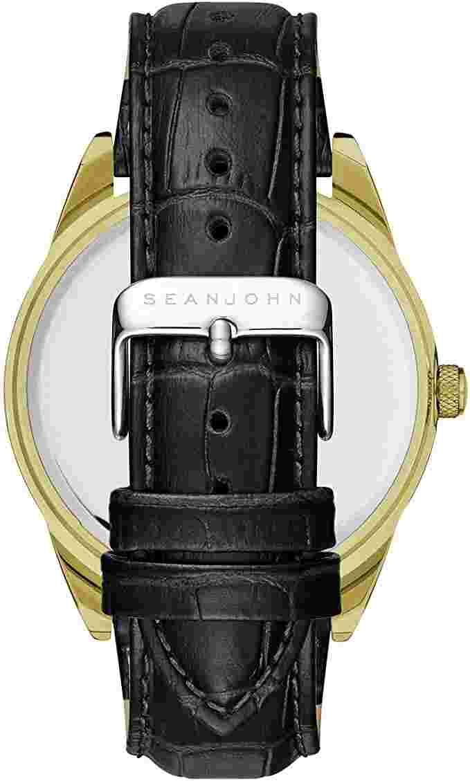 *BRAND NEW* Sean John Men's Bond Gold Tone Case Black Leather Watch SJC0171004