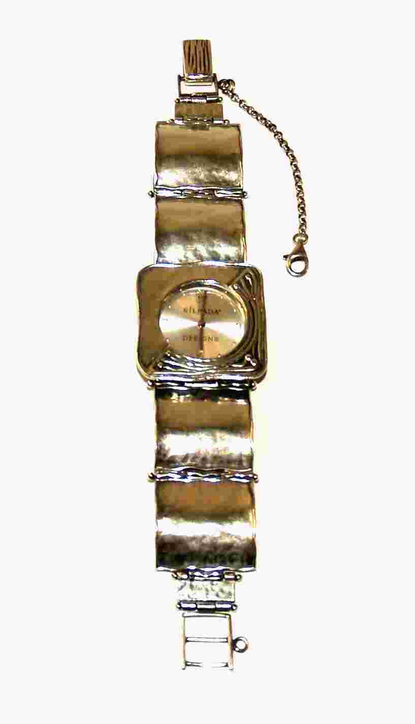 Silpada Designs Sterling Silver Square Link Hammered Chunky Womens Watch