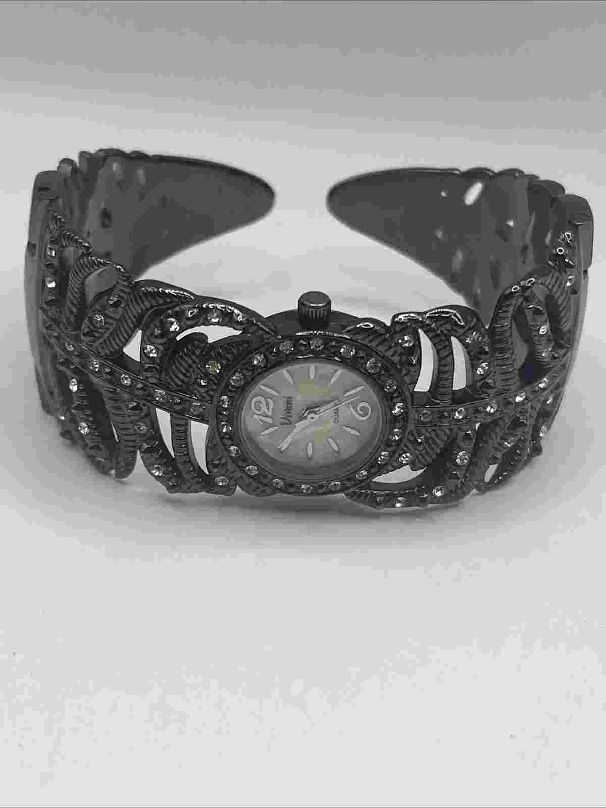 Vivani MOP Dial Silver Tone Hinge Bangle Bracelet Band Watch- New Battery