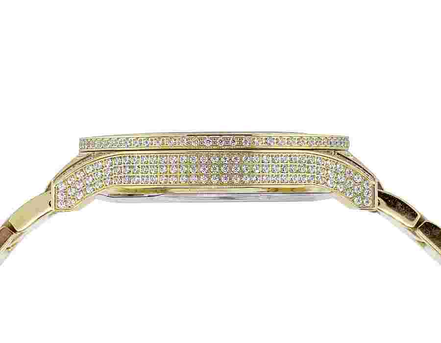 Mens Yellow Gold Plated Steel Jewelry Unlimited 45MM Cubic Zirconia Watch