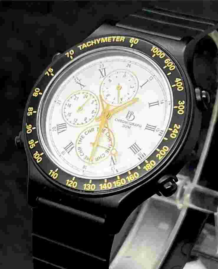 Vintage New PAUL BREGUETTE  Chronograph Men's 38mm Quartz Watch Black White Dial