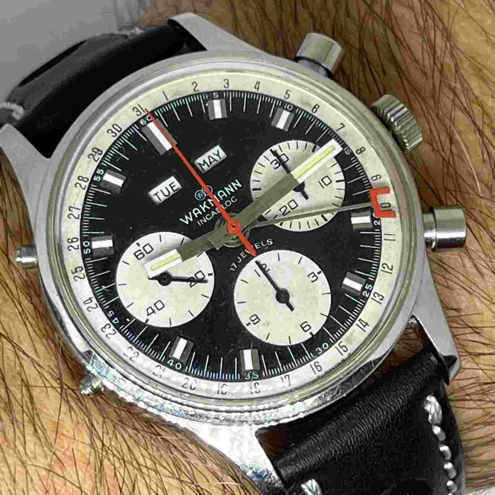 WAKMANN GIGANDET CHRONOGRAPH TRIPLE DATE CALENDAR REVERSE PANDA MANUAL WIND 72C