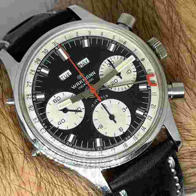 WAKMANN GIGANDET CHRONOGRAPH TRIPLE DATE CALENDAR REVERSE PANDA MANUAL WIND 72C
