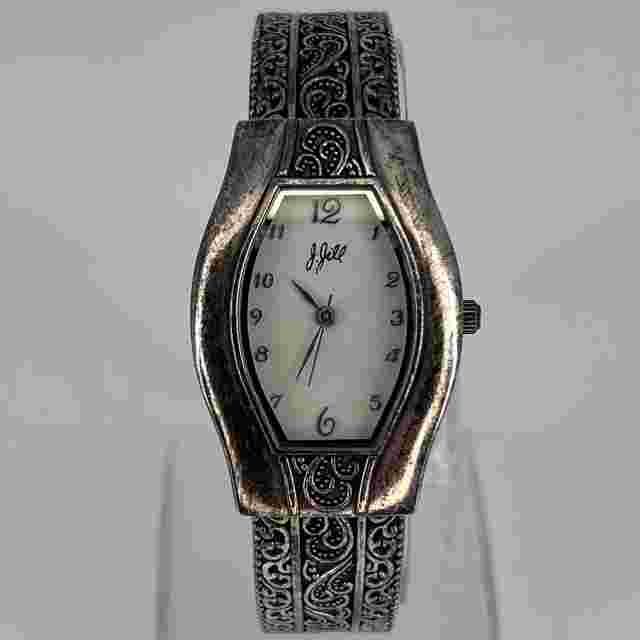 J. Jill Cuff Bracelet Women Watch Silver Tone Band Intricate Design NEW BATTERY