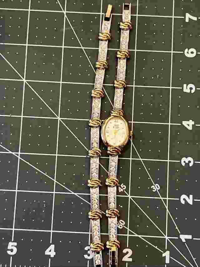 Nolan Miller Glamour Collection Ladies Gold Silver Tone Crystal Bracelet & Watch