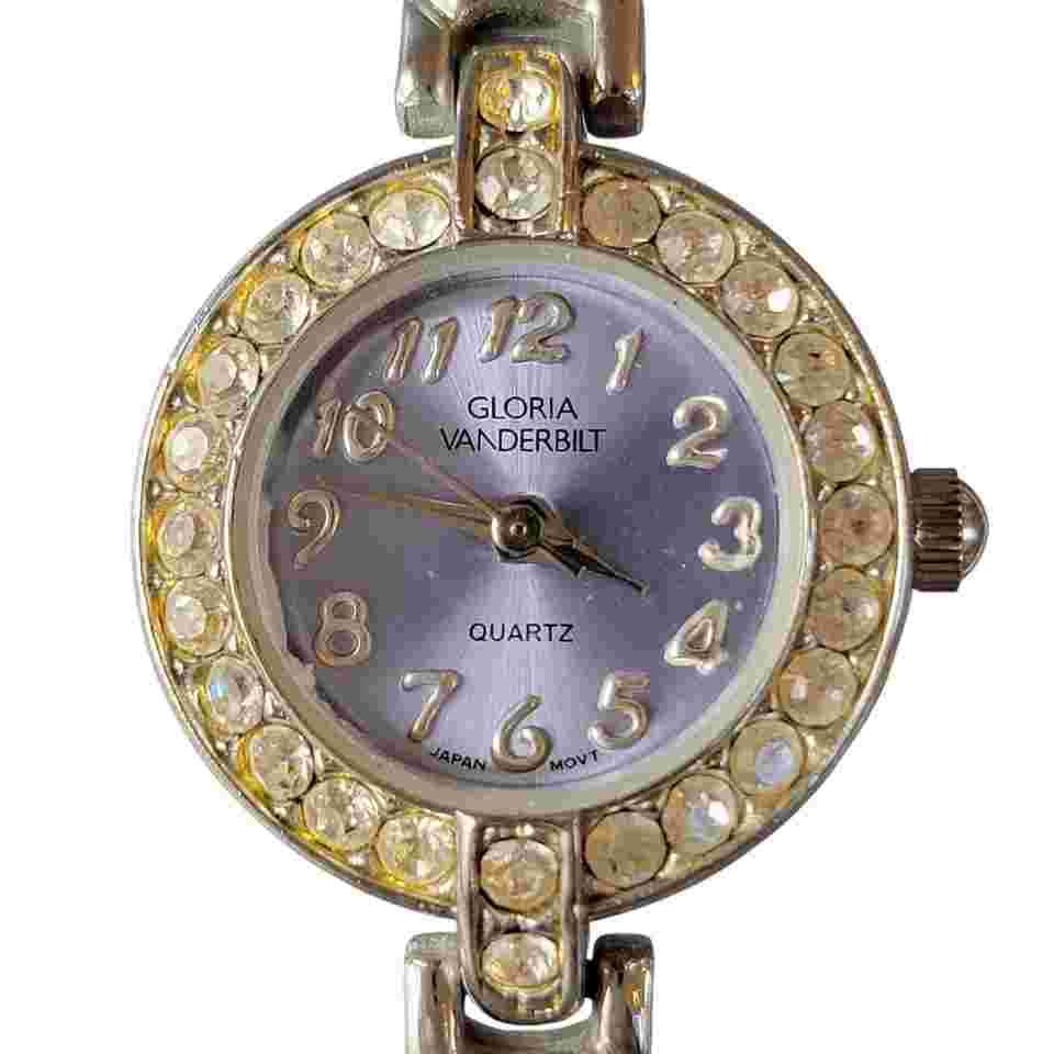 Gloria Vanderbilt Ladies Quartz Watch Purple Dial Rhinestone Bezel Formal